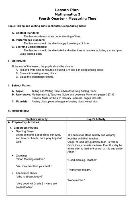 Lesson plan in math .